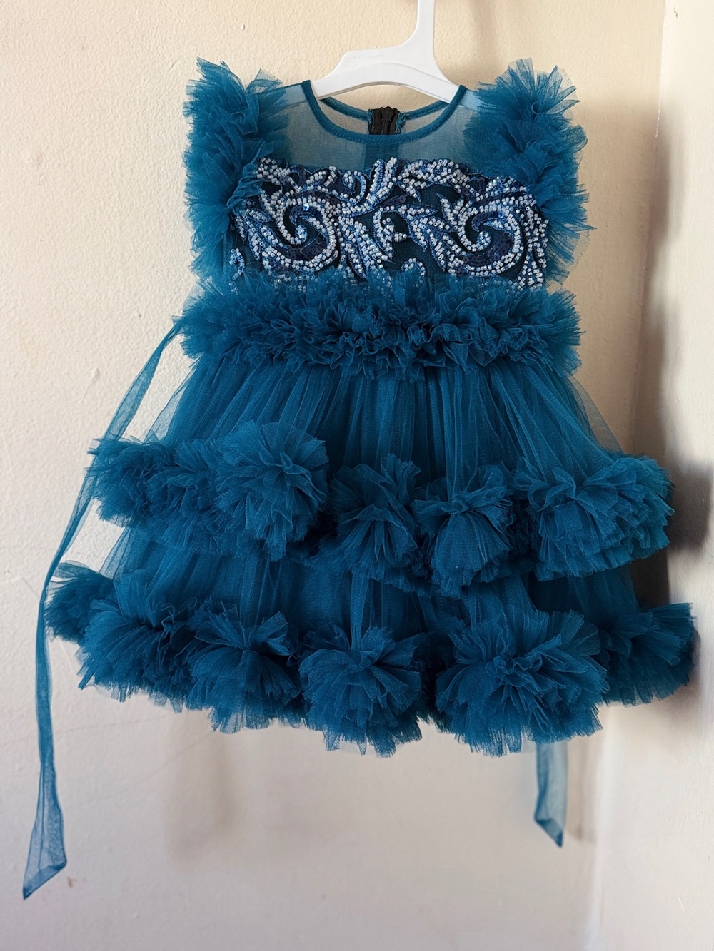 Teal Tulle Ruffled Party Dress for Girls